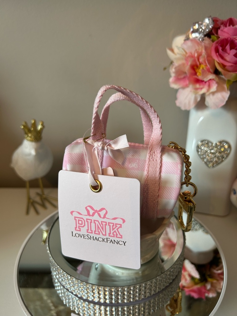 NWT! PINK x LoveShackFancy Mini Duffle Keychain Charm